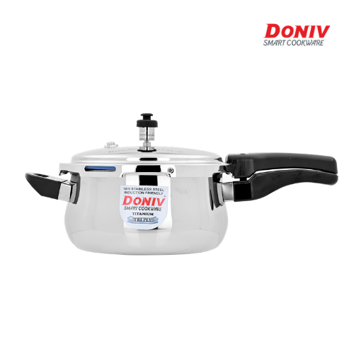 DONIV Titanium Triply Stainless Steel Pressure Cooker 5 liter, Gas & Induction Friendly, Outer Lid