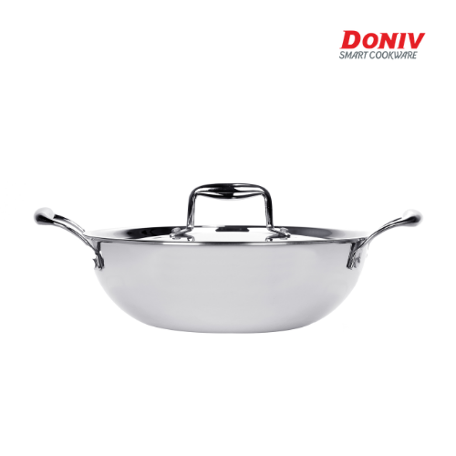 Doniv Titanium Triply Stainless Steel Kadai with Cover