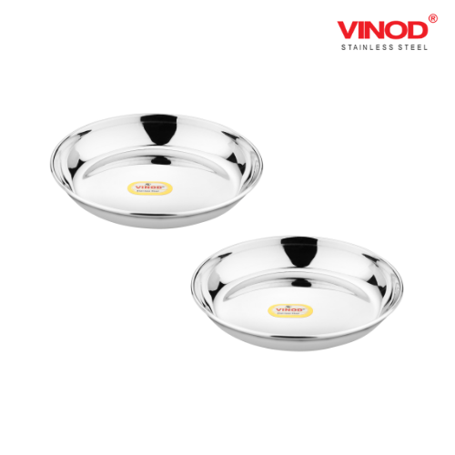 Vinod Stainless Steel Round Beeding Halwa Plate Set of 12 Pieces